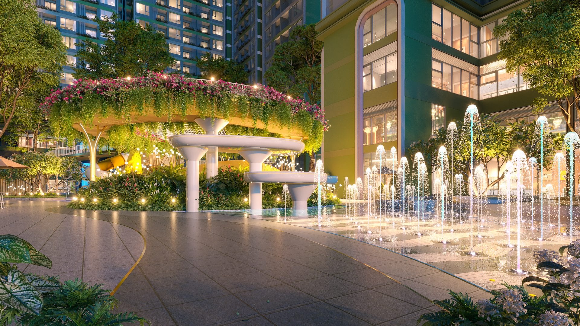 Thác nước treo · buổi tối.