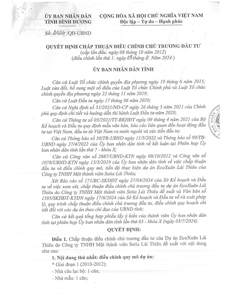 Chủ trương Đầu tư · Phê duyệt (điều chỉnh) · first page